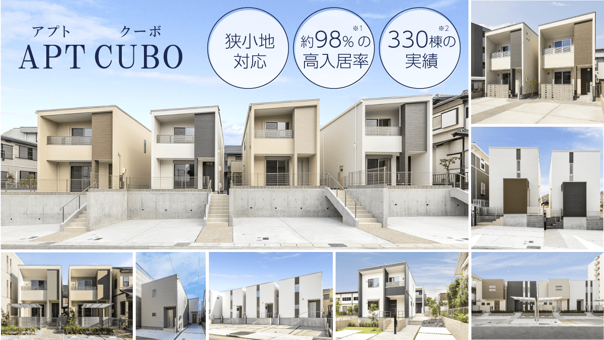 名古屋市・愛知県の狭小地対応の戸建て賃貸住宅 約98%の高入居率 330棟の実績 安定の戸建て賃貸経営「アプトクーボ」